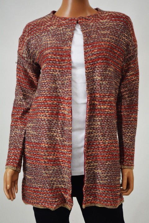 Cable Gauge Women Metallic Orange Open-Front Striped Cardigan Sweater Coat Top L