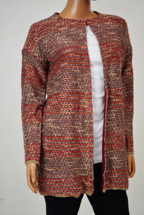 Cable Gauge Women Metallic Orange Open-Front Striped Cardigan Sweater Coat Top L