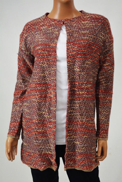 Cable Gauge Women Metallic Orange Open-Front Striped Cardigan Sweater Coat Top L