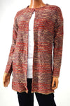 Cable Gauge Women Metallic Orange Open Front Striped Cardigan Sweater Coat Top M