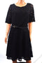 $109 Charter Club Women Short-Sleeve Black Lace Belted Fit & Flare Dress Plus 1X - evorr.com