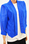 City Chic Women Sheer Sleeve Blue Open Front Pleated Crop Blazer Jacket Plus 16W