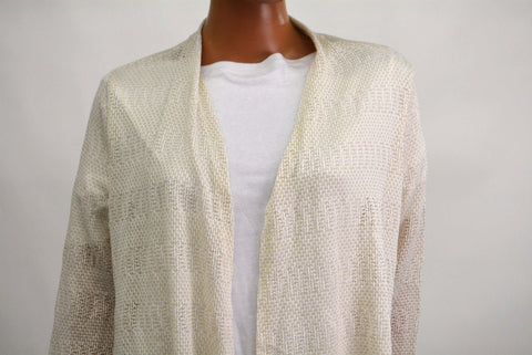 Style&Co Women's Stretch Ivory Open Front Lace Inset Sheer Cardigan Shrug Top L - evorr.com