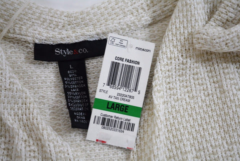 Style&Co Women's Stretch Ivory Open Front Lace Inset Sheer Cardigan Shrug Top L - evorr.com