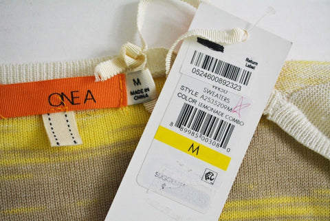 One A Women Long Slv Yellow Draped Open Front Striped Space Dye Cardigan Shrug M - evorr.com