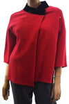 JM Collection Womens Wool Red Cross Over Velvet Trim Cardigan Shrug Top Petite L