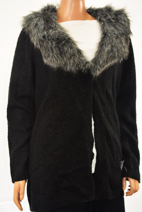 JM Collection Women's Long Sleeve Black Faux Fur Collar Cardigan Shrug Plus 2X