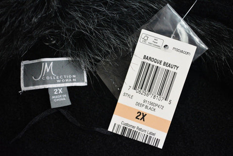JM Collection Women's Long Sleeve Black Faux Fur Collar Cardigan Shrug Plus 2X