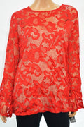 $79 INC Concepts Women's Bell-Sleeves Red Stretch Floral Lace Blouse Top Plus 3X