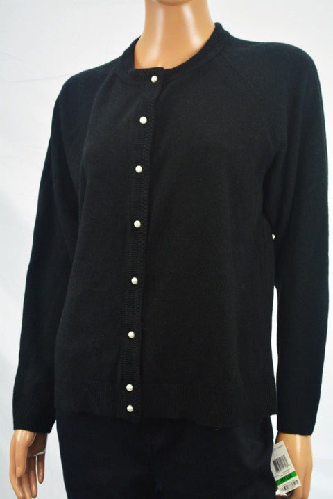 Karen Scott Womens Long Sleeve Black Luxsoft Button Down Cardigan Shrug Petite L