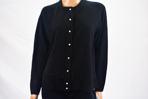 Karen Scott Womens Long Sleeve Black Luxsoft Button Down Cardigan Shrug Petite L