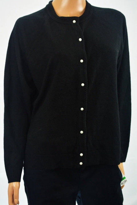 Karen Scott Womens Long Sleeve Black Luxsoft Button Down Cardigan Shrug Petite L