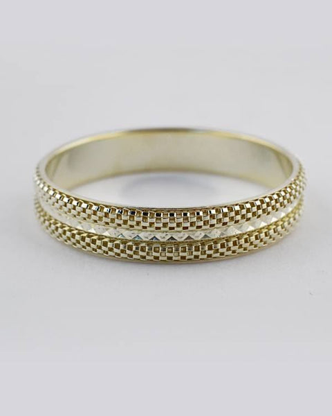 Box Chain Accent Textured Bangle Bracelet
