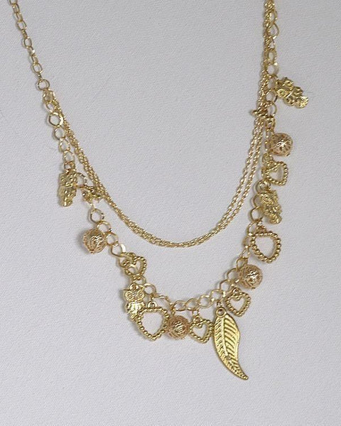 Multi Strand Rolo Chain Necklace with Metal Detailing - evorr.com