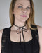Layered Rhinestone Studded Pendant and Tie Up Pattern Choker Necklace - evorr.com