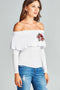 Ladies off-the-shoulder rose embroidery top - evorr.com