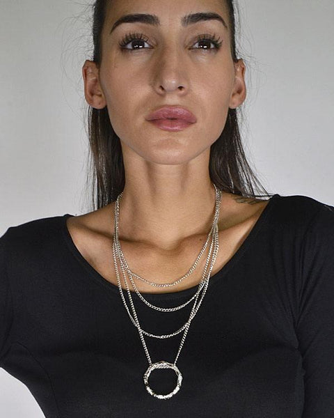 Metallic Pendant Layered Curb Chain Necklace - evorr.com