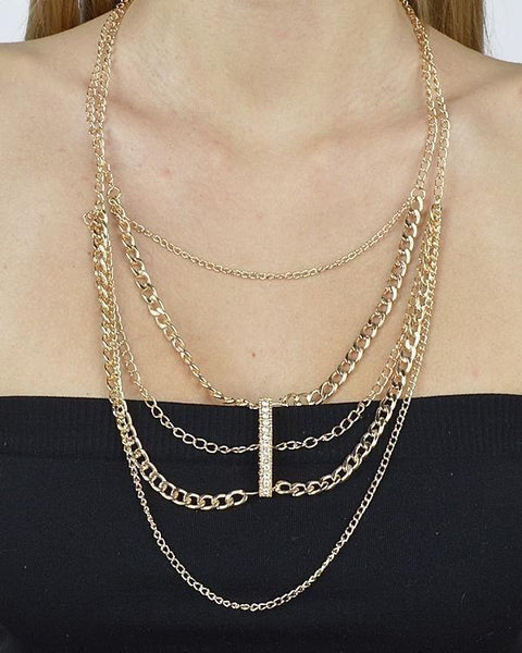 Rhinestone Layered Necklace - evorr.com