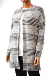 Cable Gauge Women's Metallic Gray Open-Front Striped Cardigan Sweater Coat Top M