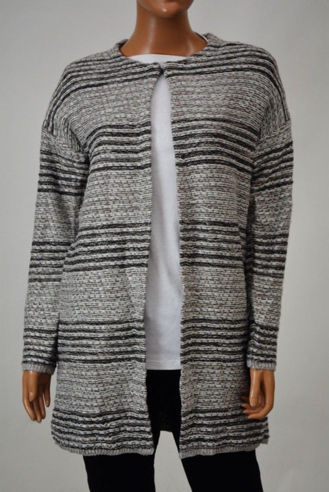 Cable Gauge Women's Metallic Gray Open-Front Striped Cardigan Sweater Coat Top M