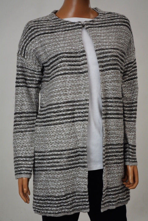 Cable Gauge Women's Metallic Gray Open-Front Striped Cardigan Sweater Coat Top M