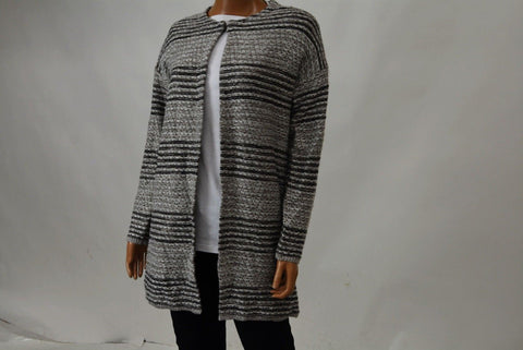 Cable Gauge Women's Metallic Gray Open-Front Striped Cardigan Sweater Coat Top M