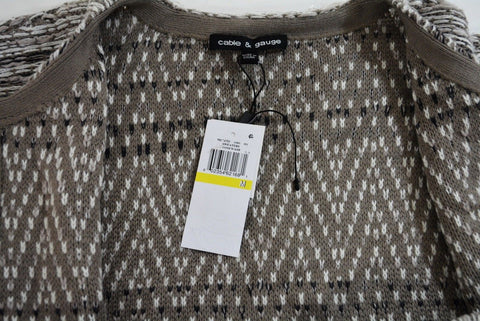 Cable Gauge Women's Metallic Gray Open-Front Striped Cardigan Sweater Coat Top M