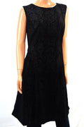 $149 Calvin Klein Women's Black Flocked Scuba-Knit Fit & Flare Dress Plus 20W - evorr.com