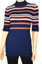 Style&Co Women Turtle Neck Elbow-Slv Blue Stripe Ribbed Knit Tunic Sweater Top L - evorr.com