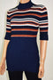 Style&Co Women Turtle Neck Elbow-Slv Blue Stripe Ribbed Knit Tunic Sweater Top L - evorr.com