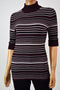 Style&Co Womens Turtleneck Elbow Sleeve Purple Striped Ribbed Knit Sweater Top S - evorr.com