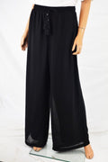 New NY Collection Women Black Pull-On Sheer-Overlay Palazzo Casual Pants Plus 1X