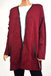 Charter Club Women Open-Front Red Faux Leather Trim Cardigan Duster Shrug Top L