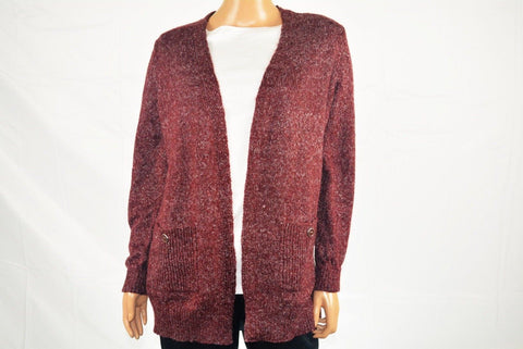 Karen Scott Women's Long Sleeve Red Open Front Pocketed Marled Cardigan Shrug M