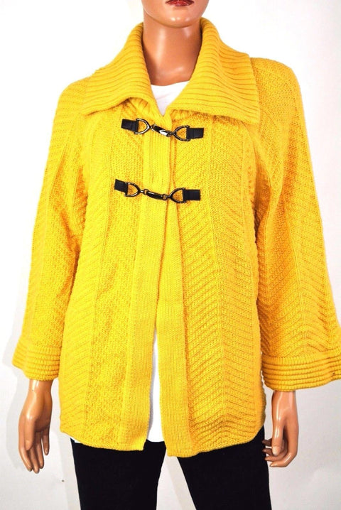 New JM Collection Women's Wing Collar Yellow Buckled Knit Cardigan Shrug Top XL - evorr.com