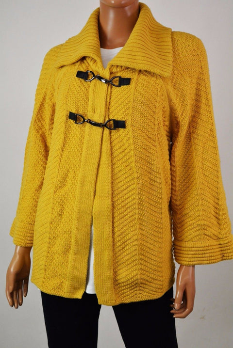 New JM Collection Women's Wing Collar Yellow Buckled Knit Cardigan Shrug Top XL - evorr.com