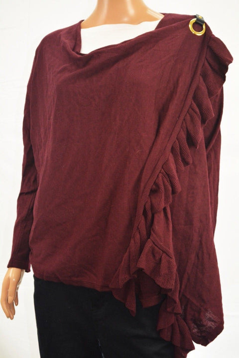 INC Concepts Women Burgundy Ruffled Buckled Convertible Cardigan Shrug Plus 0X