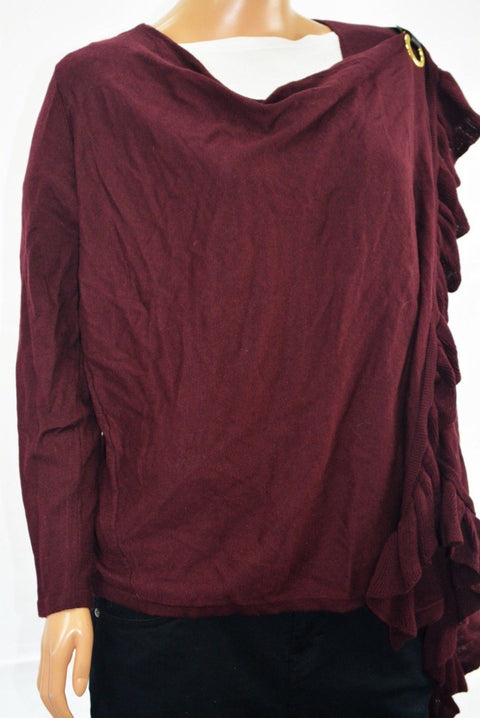 INC Concepts Women Burgundy Ruffled Buckled Convertible Cardigan Shrug Plus 0X