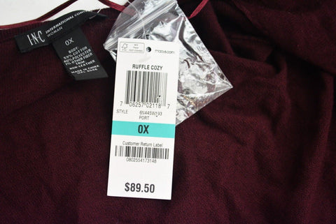 INC Concepts Women Burgundy Ruffled Buckled Convertible Cardigan Shrug Plus 0X