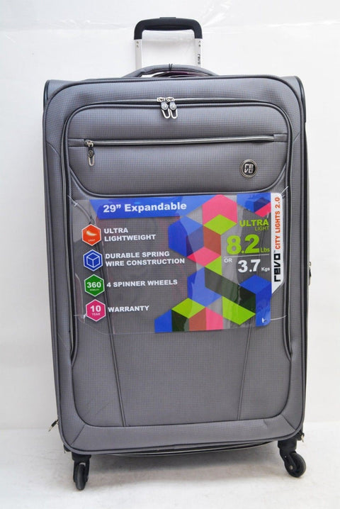 $260 NEW Revo City Lights 2.0 29" Spinner Expandble Travel Luggage Suitcase Gray