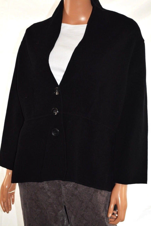 New Alfani Women Long Sleeve Black 3-Button Down Sweater Cardigan Shrug Plus 1X