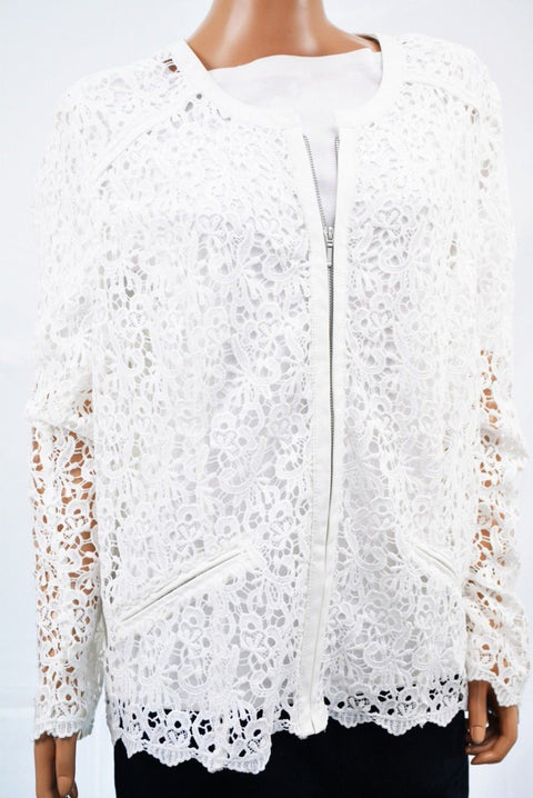 INC Concepts Women Long-Sleeve White Crocheted Front-Zip Cardigan Jacket Plus 2X