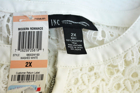 INC Concepts Women Long-Sleeve White Crocheted Front-Zip Cardigan Jacket Plus 2X
