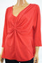 $49 NY Collection Womens 3/4-Sleeve Red Stretch Ruched V-Neck Blouse Top Plus 1X