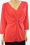 $49 NY Collection Womens 3/4-Sleeve Red Stretch Ruched V-Neck Blouse Top Plus 1X