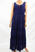 New NY Collection Women's Sleeveless Lace-Up Blue Lace Trim Long Maxi Dress XL