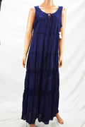 New NY Collection Women's Sleeveless Lace-Up Blue Lace Trim Long Maxi Dress XL