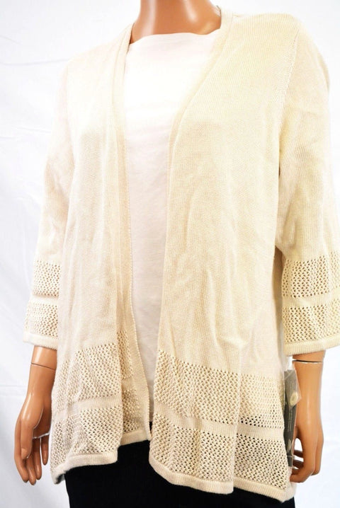 $59 JM Collection Women's 3/4-Sleeves Beige Open-Knit Cardigan Shrug Top Plus 1X
