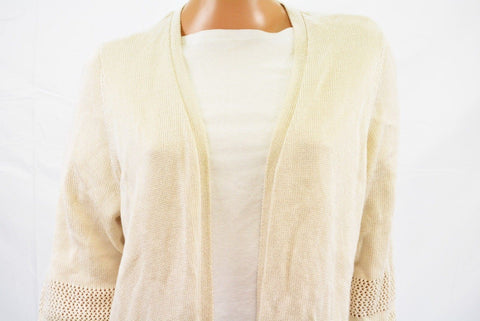 $59 JM Collection Women's 3/4-Sleeves Beige Open-Knit Cardigan Shrug Top Plus 1X
