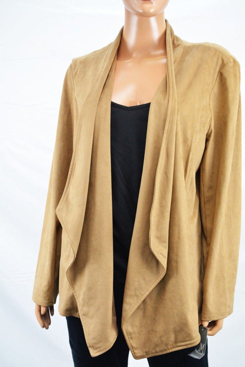 JM Collection Women Stretch Brown Suede Open-Front Draped Cardigan Shrug Top XL